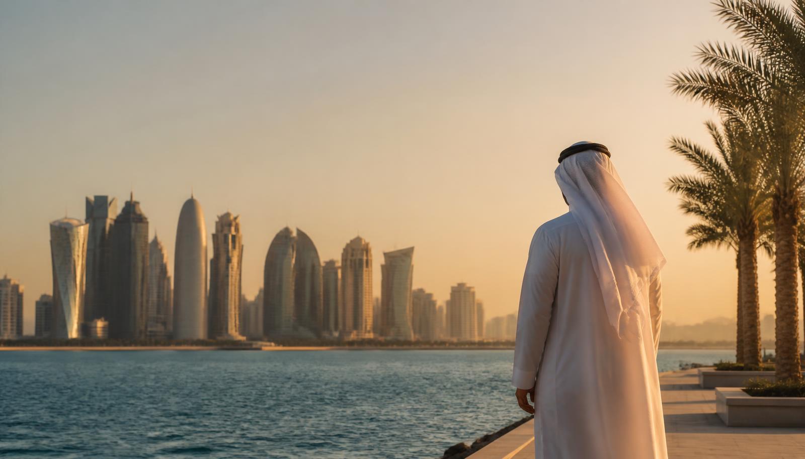 Waterfront skyline of a Gulf city at golden hour, one of the regions where PIT Recruitment places teachers
